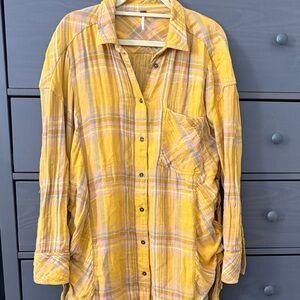 Free People Yellow Plaid Button-Down Shirt